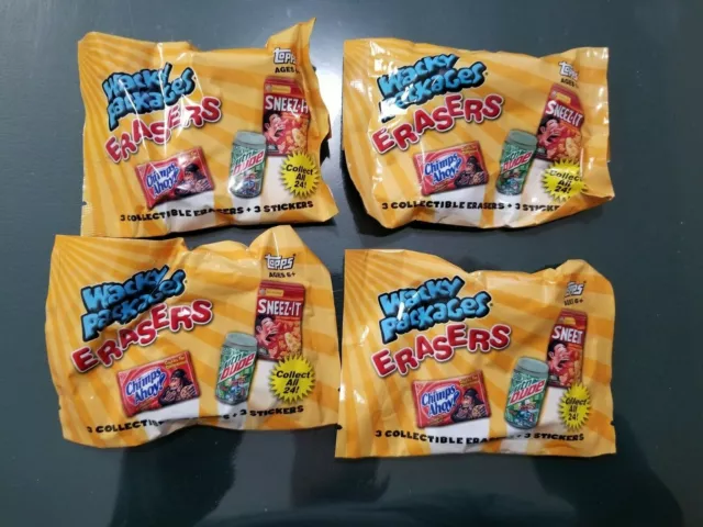 Wacky Packages Series 1 Erasers 4 Unopened Packs (12 Erasers & Stickers)