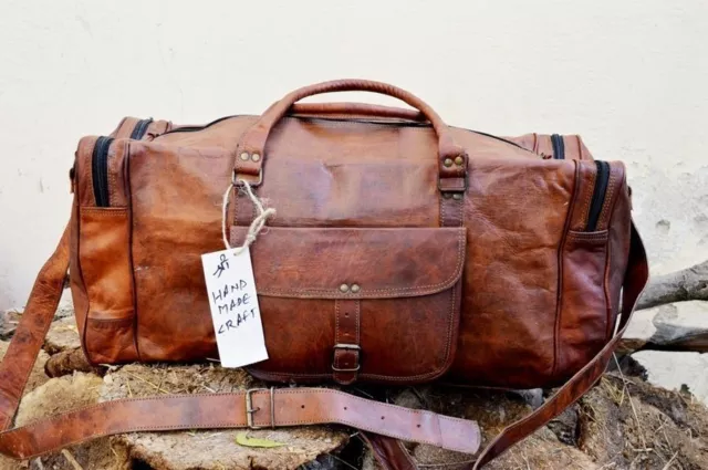 Leather Bag Genuine Travel Duffel Luggage Gym Vintage Weekend Men's Brown New