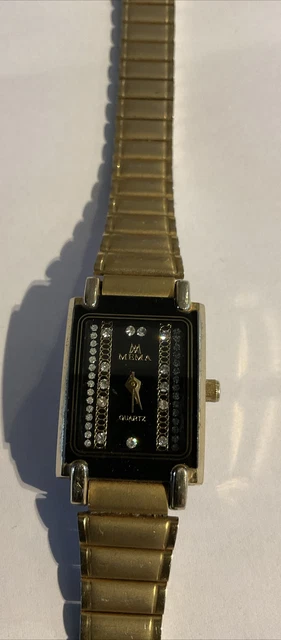 MEMA LADIES 22K Electro gold plated Black face Tank Shape GWO 17.50 PicClick UK