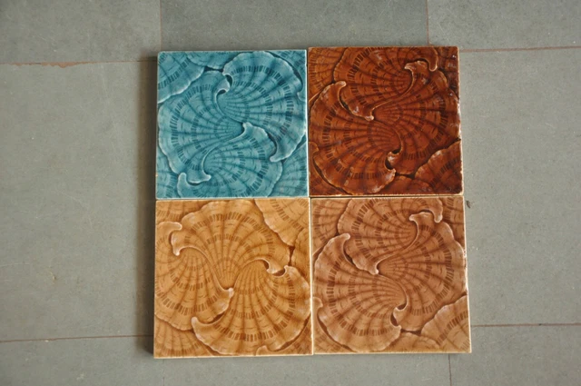 4 Pc Vintage MINTON'S Brand Flower Embossed Colorful Ceramic Tiles,England
