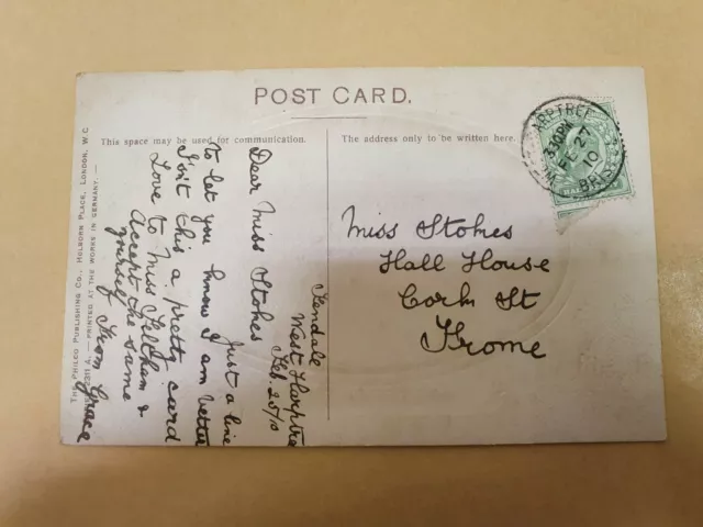 Genealogy Postcard Miss Stokes Hall House Cork ? Street Frome Somerset