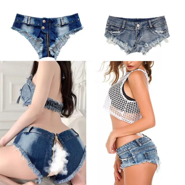 Ladies Cut Off Low Rise Micro Denim Shorts Hot Pants Mini Jeans