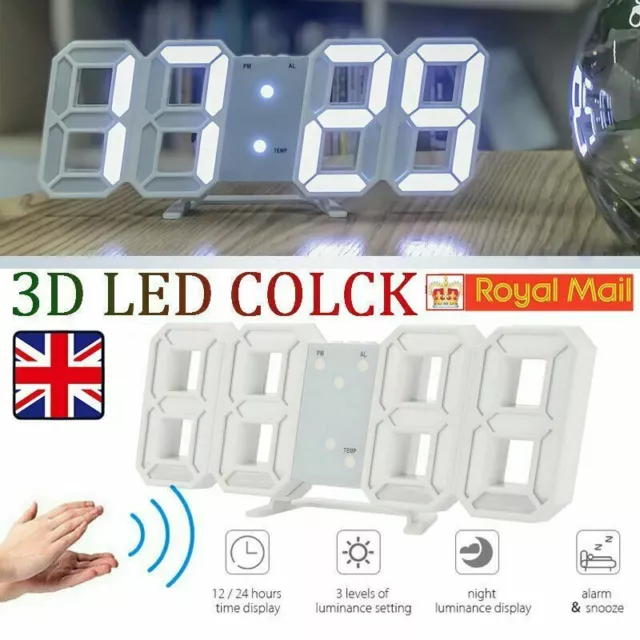 3D LED Digital Wall Clock Alarm Date Temperature Table Desktop Home Decor USB UY