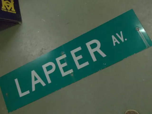 Large Original Lapeer Av Street Sign 48" X 12" White Lettering On Green