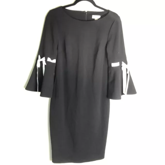 Calvin Klein Women's Black Bell Sleeve Party Sheath Dress W/ Bow Accents Size 8