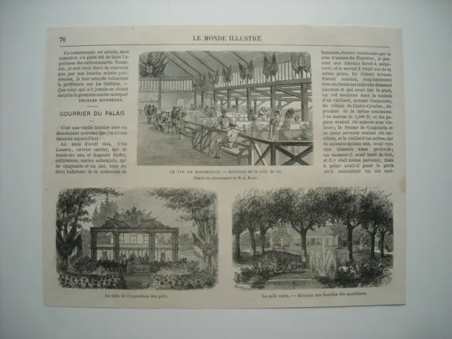 1869 Engraving. Le Shot De Marseille. 3 Engravings With Back Explanation.