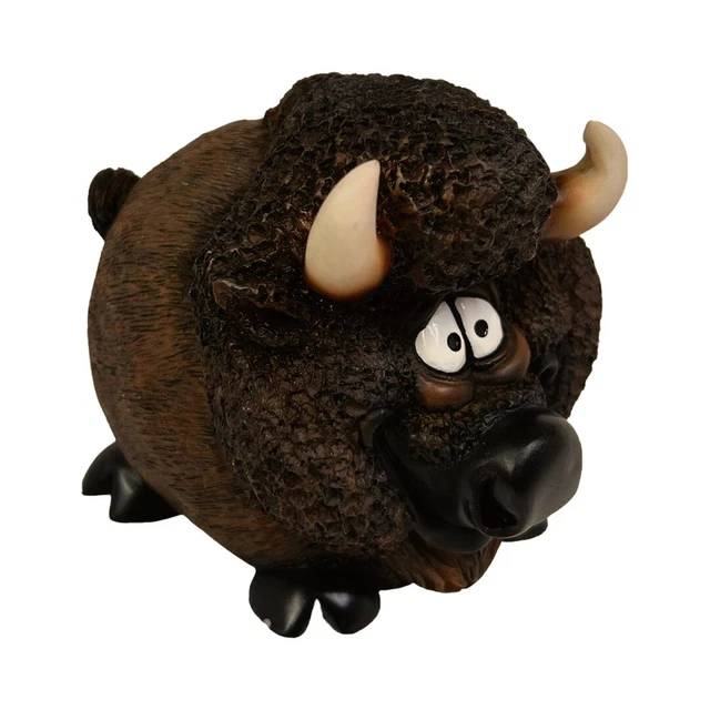 Bison Buffalo Bull Cow W Horns COIN BANK Figurine 5” X 4”