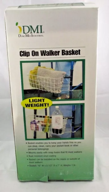 DMI Duro Medical Industries CLIP ON WALKER BASKET New in Box Light Weight White