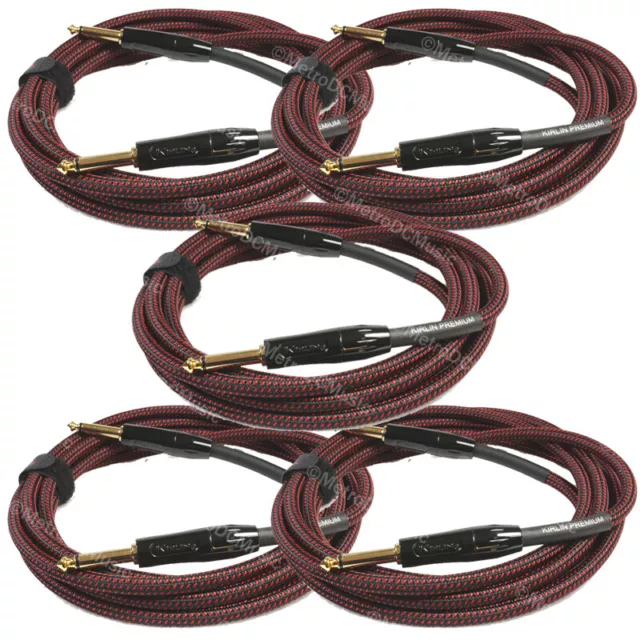 5-Pack Kirlin 10 ft Woven Straight/Straight Red-Black Guitar/Instrument Cable
