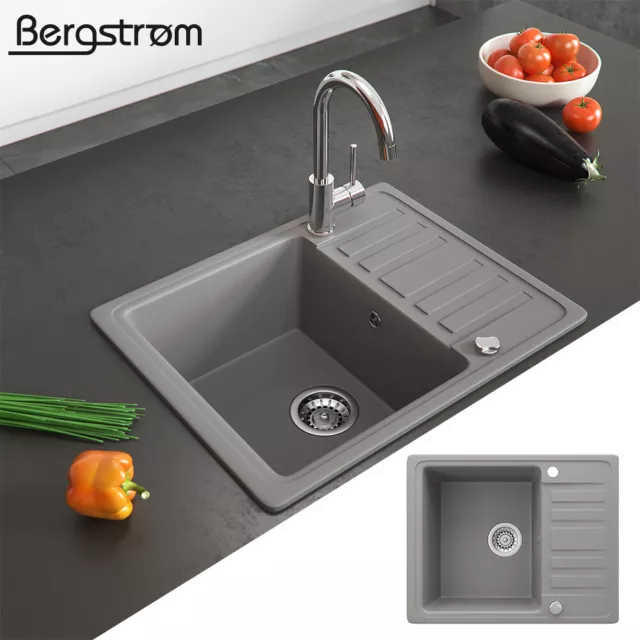 Bergström évier en granit 575 x 460 mm siphon inclus évier de cuisine