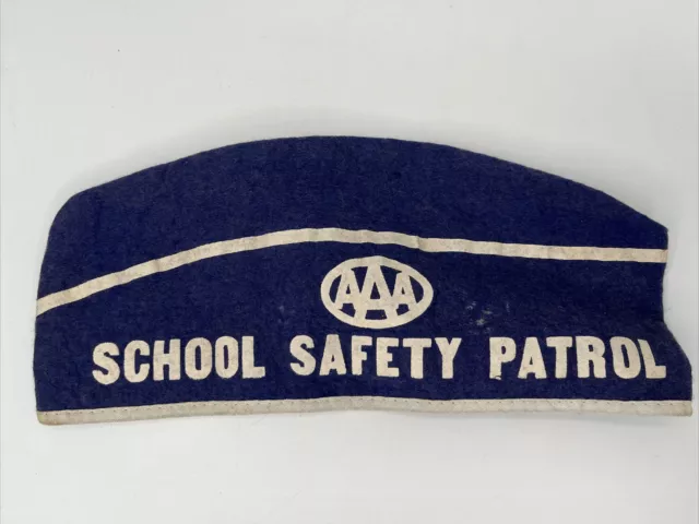 AAA School Safety Felt Patrol Cap Hat Automobile Club  Blue White Felt Vintage