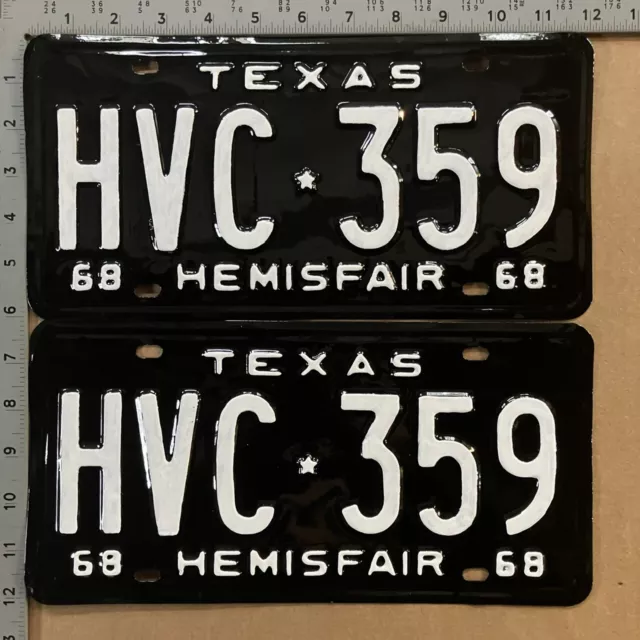 1968 Texas license plate pair HVC-359 YOM DMV Ford Chevy Dodge 16158