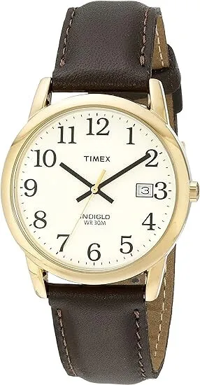 Timex Men's Easy Reader Date Brown Leather Strap Indiglo 38MM Case Watch 2