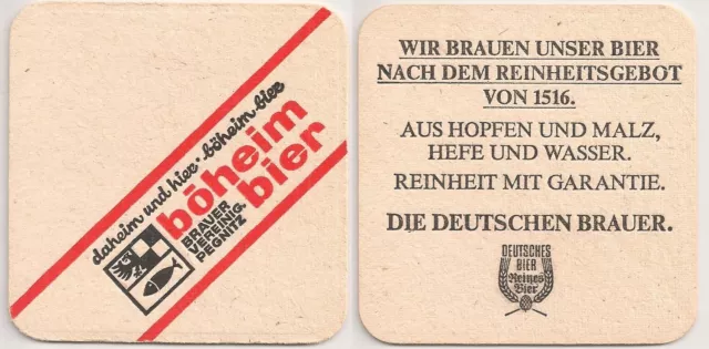 Brauervereinigung Pegnitz - alter Bierdeckel "böheim bier - Reinheitsgebot 1516"