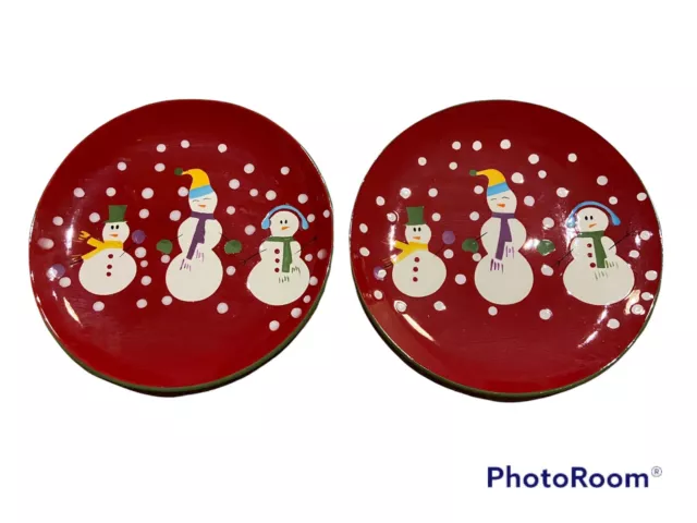 Pier 1 Imports Plate Snow Ball Salad Christmas Holiday Hand Painted Lot Of 2 Two