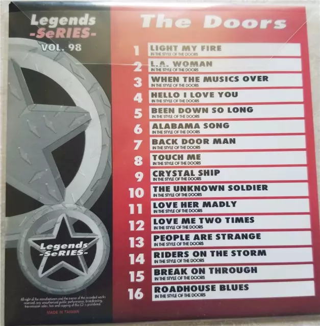 Legends Karaoke Cdg The Doors Rock Oldies #98 16 Songs Cd+G 1970'S Light My Fire