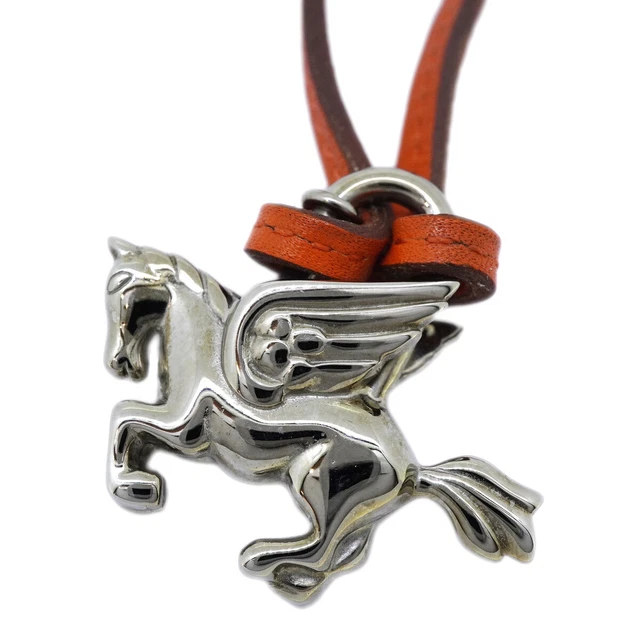 Hermes Necklace Pegasus Cadena Metal Material Silver Orange Second Hand Women