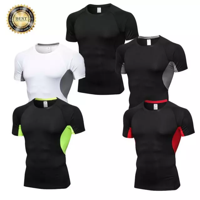 Men's Short Sleeve T-shirt Sports Compression Tight Fitness Base Layer Gym Top