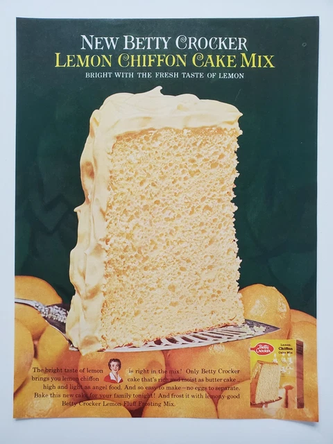 BETTY CROCKER LEMON Chiffon Cake Mix Ad 1961 Vintage Magazine Print 14 