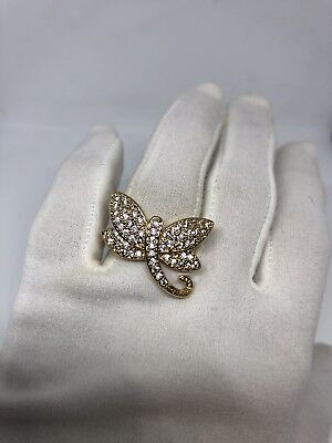 Vintage Clear Crystal Rose Gold Filled Dragonfly Size 9 Ring