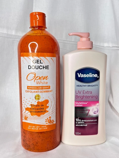 Gel Douche Open White Ultra Blanchissant Et Exfoliant - 1000ml, Collagène, Vitamines, Thaïlande