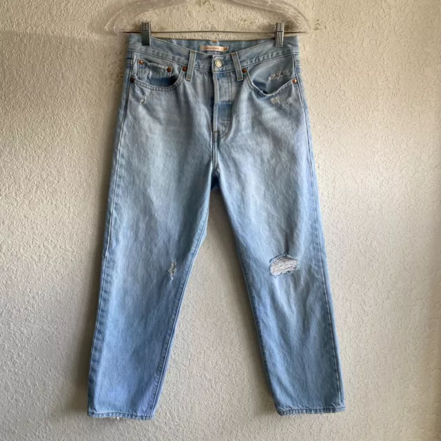 Levi's Jeans Womens 28 Blue Wedgie Fit Straight High Rise Button Fly Distressed