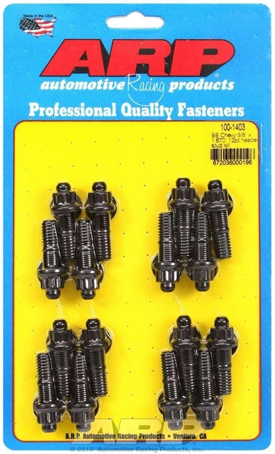 Arp Header Stud 1.670 In 12 Point Nuts Black Oxide Bbc 16 Pc P/N 100-1403