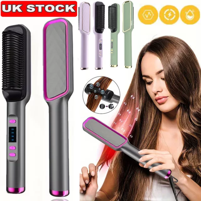 Electric Hair Straightener Brush Straight Quick Iron Hot Comb Negative ion Brush