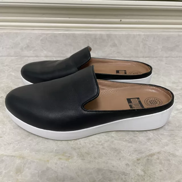 FITFLOP WOMENS SUPERSKATE Slip On Black White Leather Mule Comfort ...