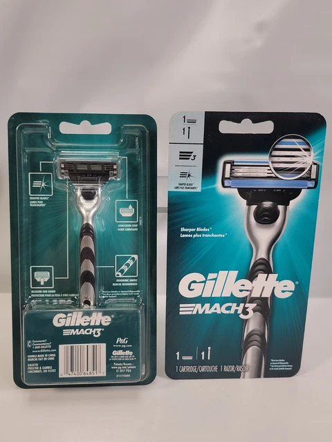 2X Gillette Mach 3 maquinillas de afeitar para hombre 1 mango/1 cartucho cada una nueva/sellada envío rápido