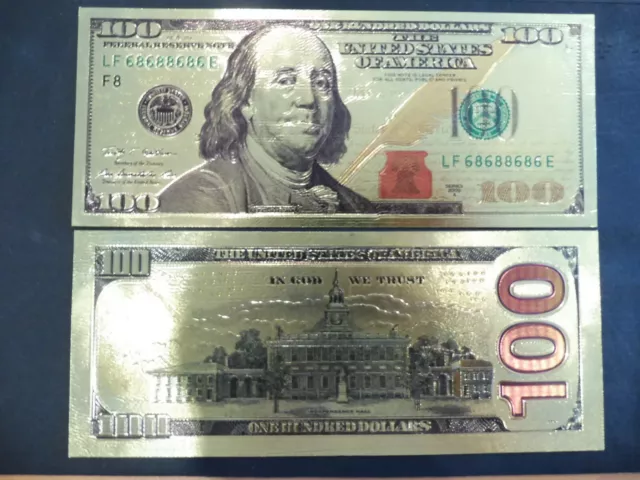 Reproduction Billet Or Fin -   100 Dollars  Usa   . Etat Neuf !!