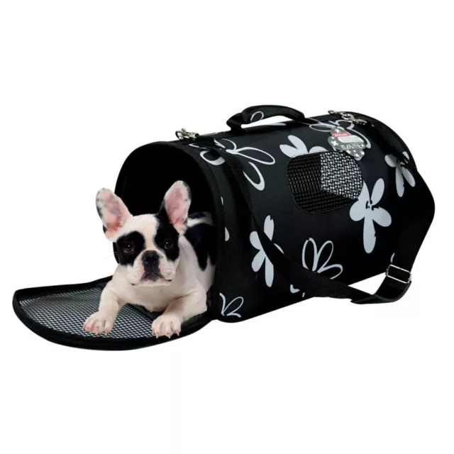 Panier de transport Flower L couleur noir pour chat ou chien. max 8 kg