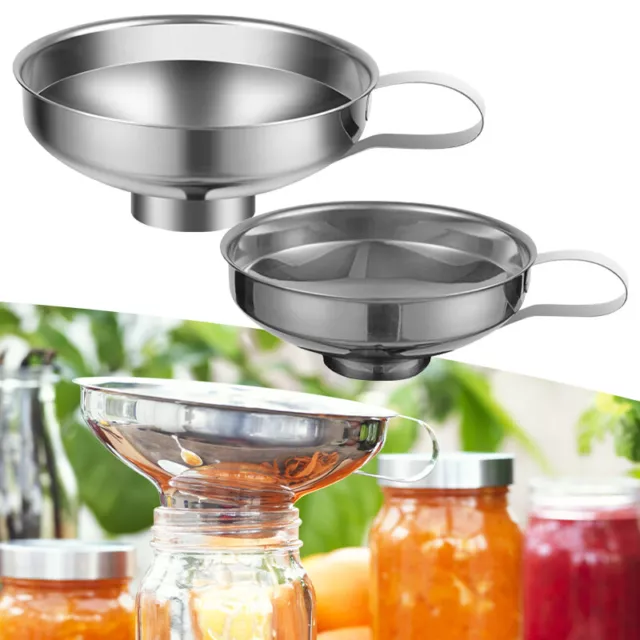 Stainless Steel Funnel Fill Jam Jar Kitchen Funnel Wide Neck Mouth Filter Tool