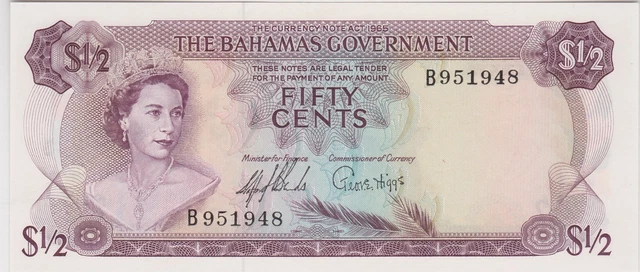 P17a BAHAMAS 1965 FIFTY CENTS BANKNOTE IN MINT CONDITION