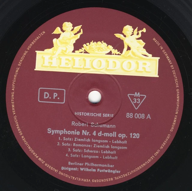 SCHUMANN SINFONIE NR. 4 Beethoven Coriolan Wilhelm Furtwangler Heliodor