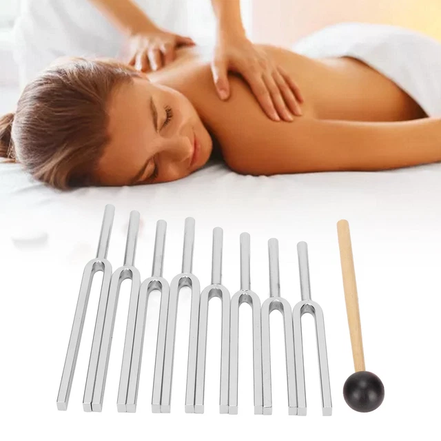 8pcs Stainless Steel Chakra Tuning Fork Kit Tuning Fork With Hammer Actua UK HEL