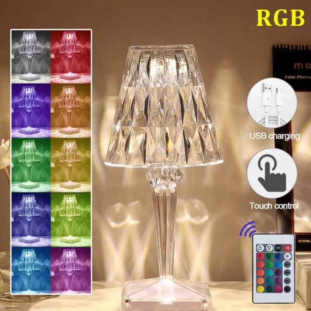 Neu LED Kristall Tischlampe RGB Diamond Rose Nachtlicht Touch Atmosphäre Lampe