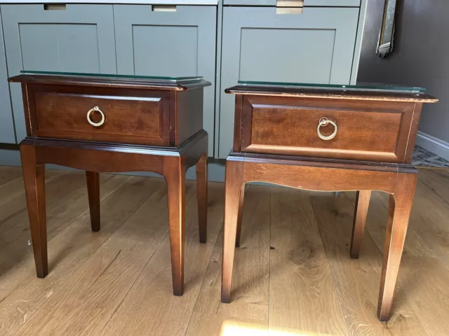 Pair Of Stag Minstrel Bedside Cabinets One Drawer - Leggy Side Tables