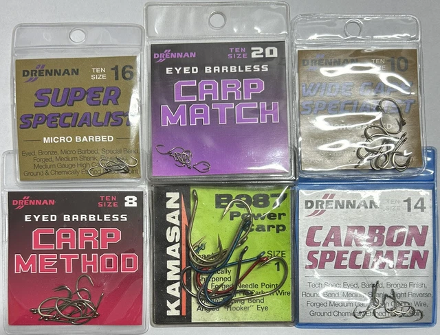 DRENNAN EYED FISHING HOOKS - lots of patterns and sizes available - 79p P&P