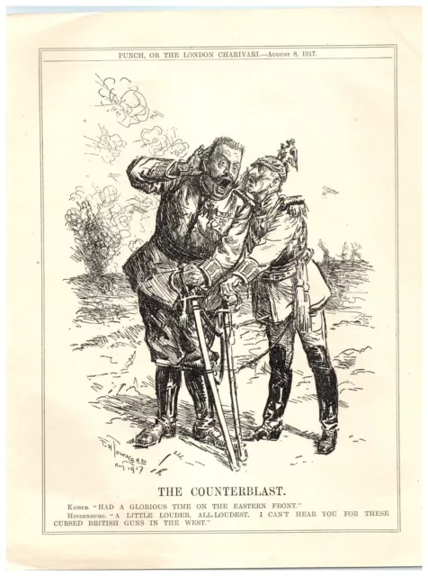 WWI Hindenburg Deafened by British Guns Political Cartoon Punch Magazine `6P