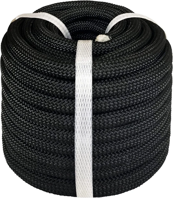 Braided Polyester Arborist Rope 1/2 Inch X 50 Feet Low Stretch Black Rope - High