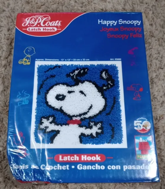 PEANUTS Latch Hook Kit Happy Snoopy 50th Celebration 13 x 13” J&P Coats Sealed