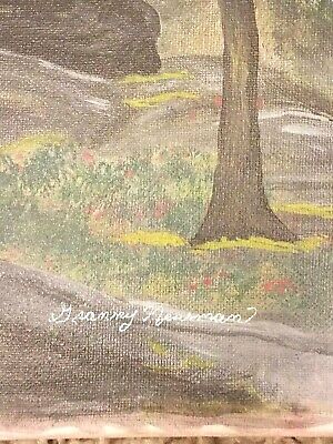 Vintage Art Oil on Canvas Waterfall and Stream Scene Artist Signed Granny Newman 2