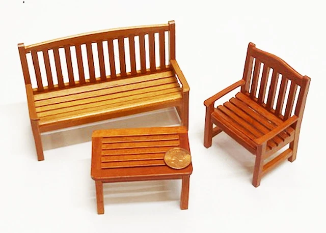 Melody Jane Maison De Poupées Vert Picnic Table Jardin Banc 1:24 Demi Pouce Extérieur Meubles