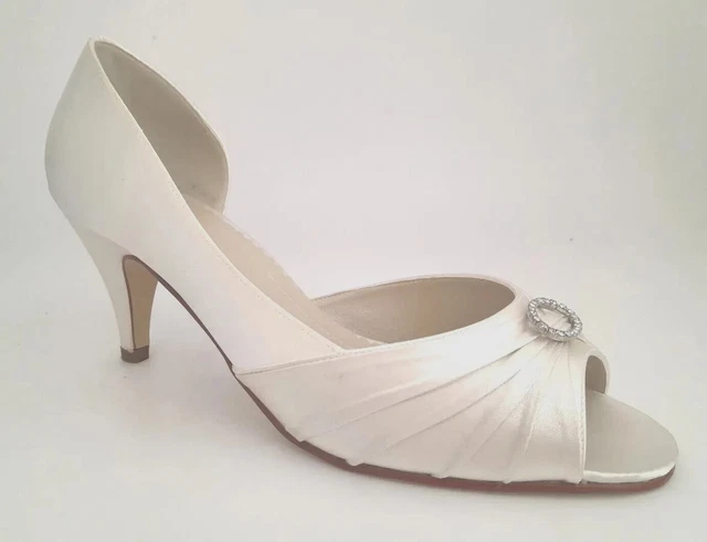 Scarpe da corte tacco medio ARCOBALENO Amelia avorio raso diamante taglio tacco medio UK 4,5