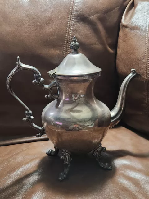 Vintage Silverplate On Copper Hallmarked Lidded Tea Coffee Pot Kettle 10.5" Tall