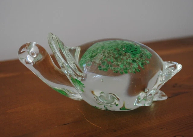 Vintage art glass hand blown Turtle figurine ornament with 2 babies 5.5" Unusual