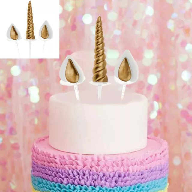 1 Juego de Animales Pastel Topper Oro Cumpleaños Pastel Topper Cuerno Orejas Fiesta Decoración@