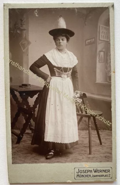 orig. CDV Foto Fotografie Dame Frau Mode um 1890 Tracht Werner Dirndl Bayern