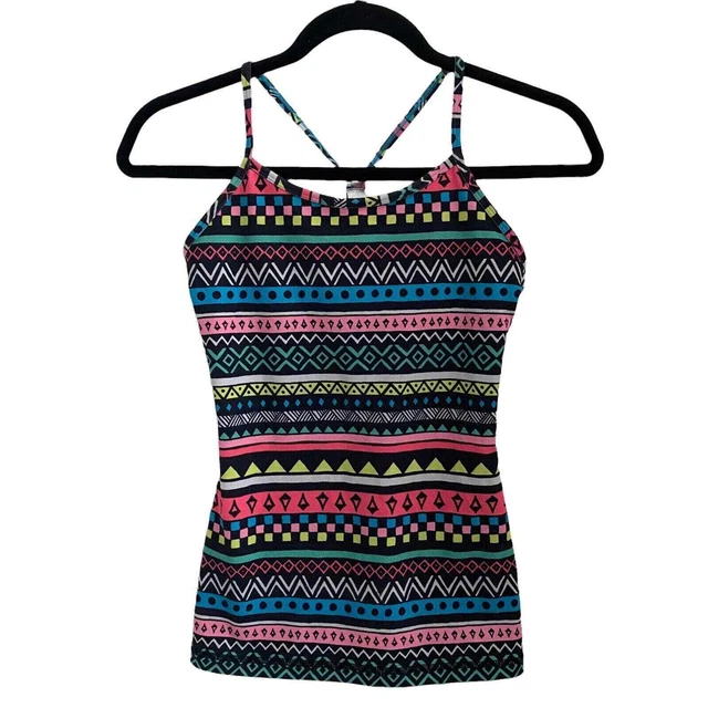 Ivivva Girls Size 12 Tank Top Racerback Y Strap Logo Aztec Printed Black Shelf